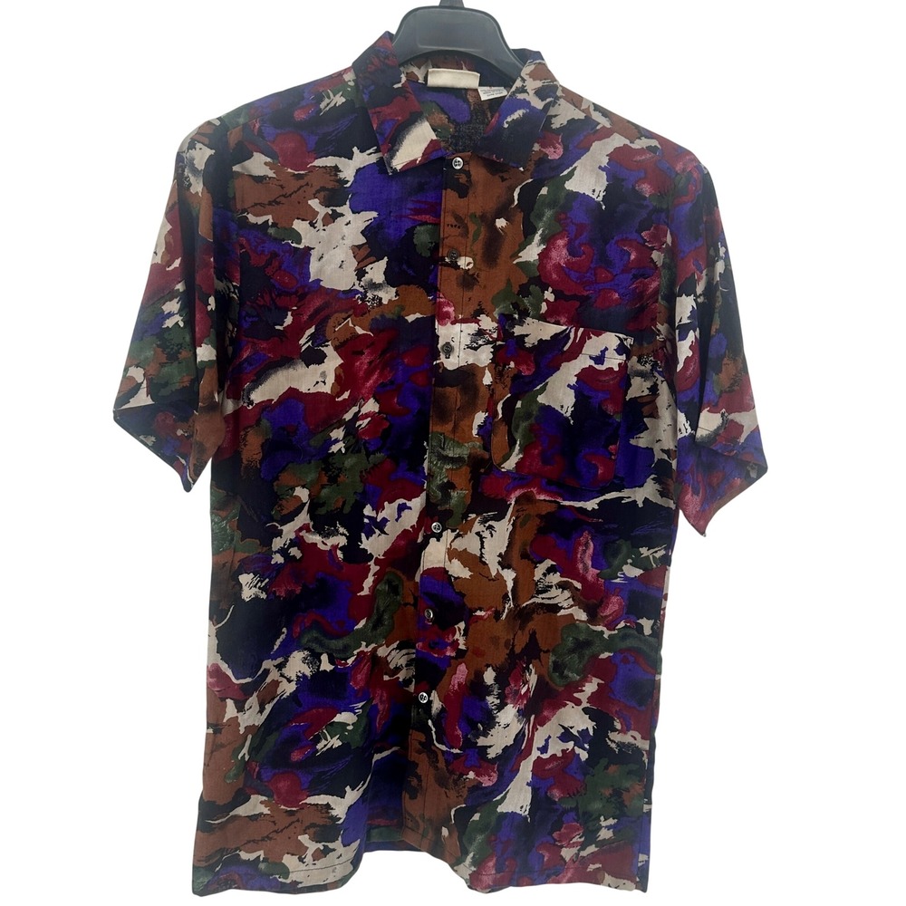 Jordache Basics Shirt Mens Small Multicolor Abstract Regular Fit Vintage 90s USA - Picture 1 of 4